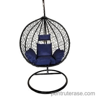Balansoar suspendat Leon Heinner 115x68x108/195 cm, otel/rattan sintetic, gri antracit/albastru